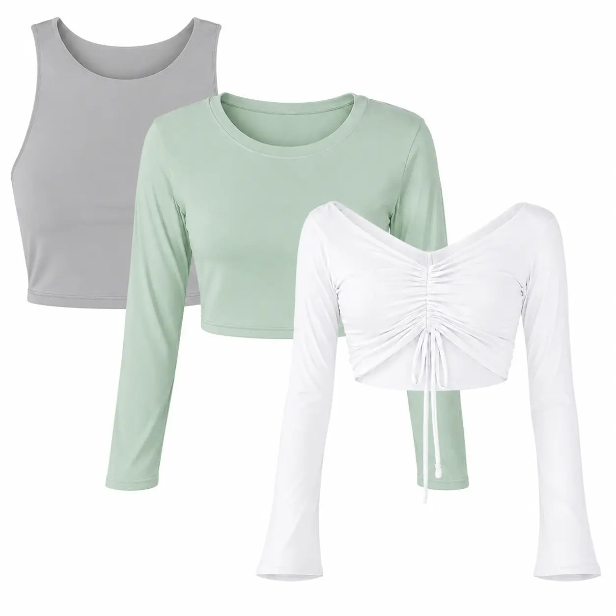 Pack X3 Crop Top Emilia Gris - Isabella Verde - Antonella Blanco
