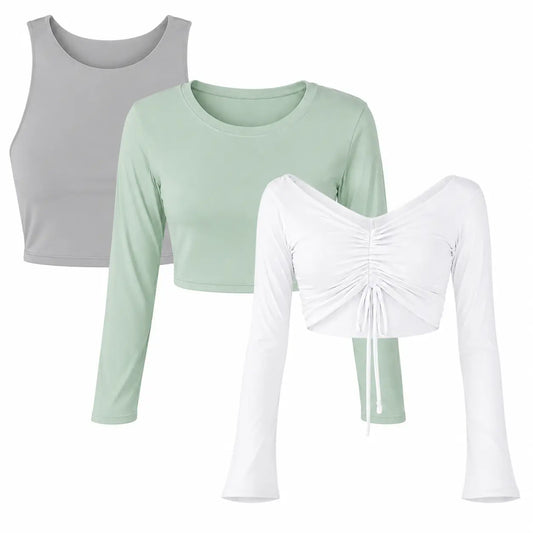Pack X3 Crop Top Emilia Gris - Isabella Verde - Antonella Blanco