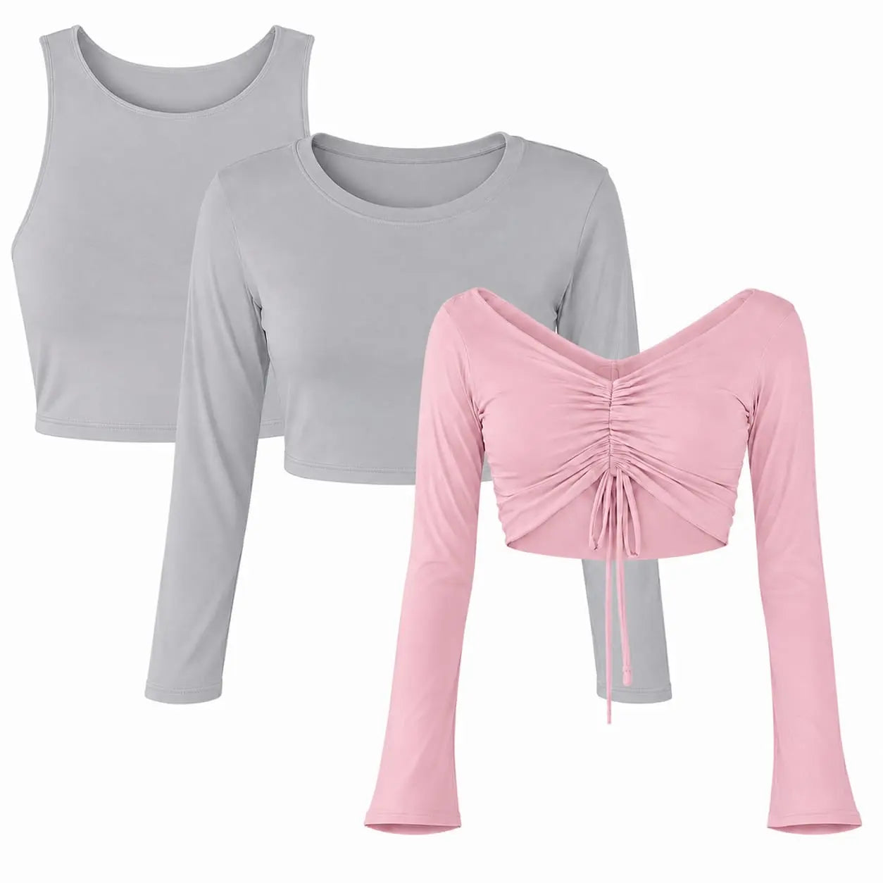 Pack X3 Crop Top Emilia Gris - Isabella Gris - Antonella Rosado