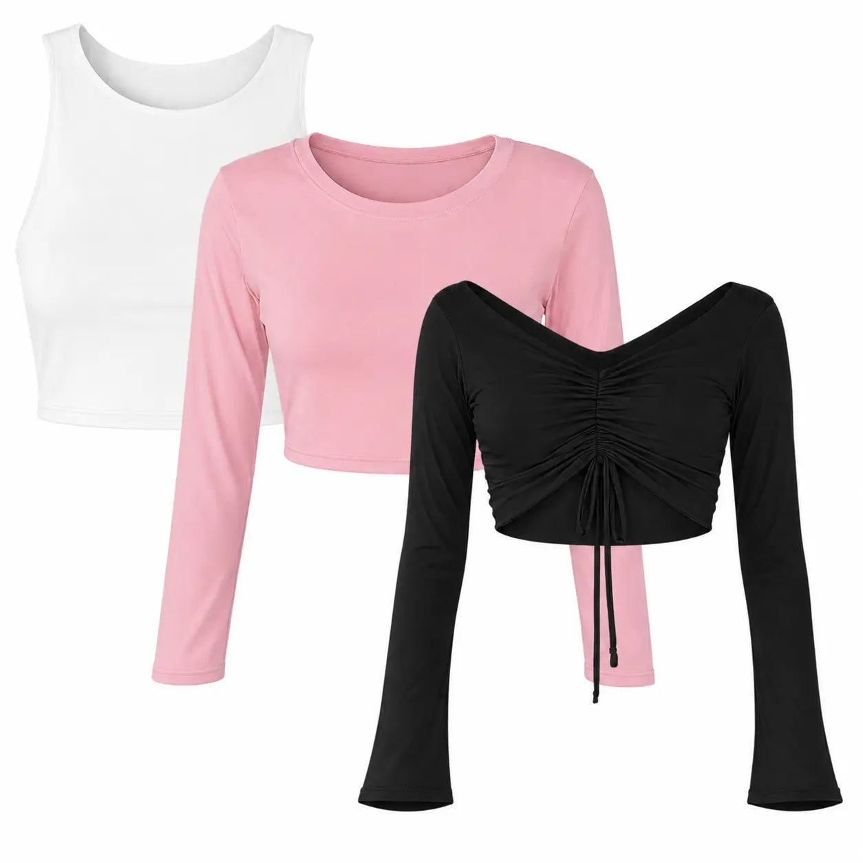 Pack X3 Crop Top Emilia Blanco - Isabella Rosado - Antonella Negro