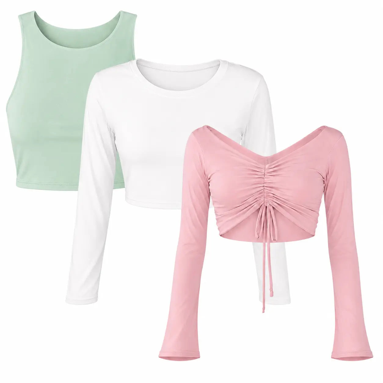 Pack X3 Crop Top Emilia Verde Menta - Isabella Blanco - Antonella Rosado
