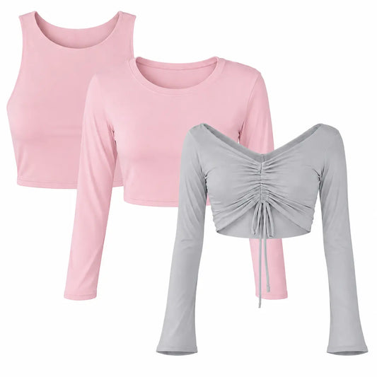 Pack X3 Crop Top Emilia Rosado - Isabella Rosado - Antonella Gris