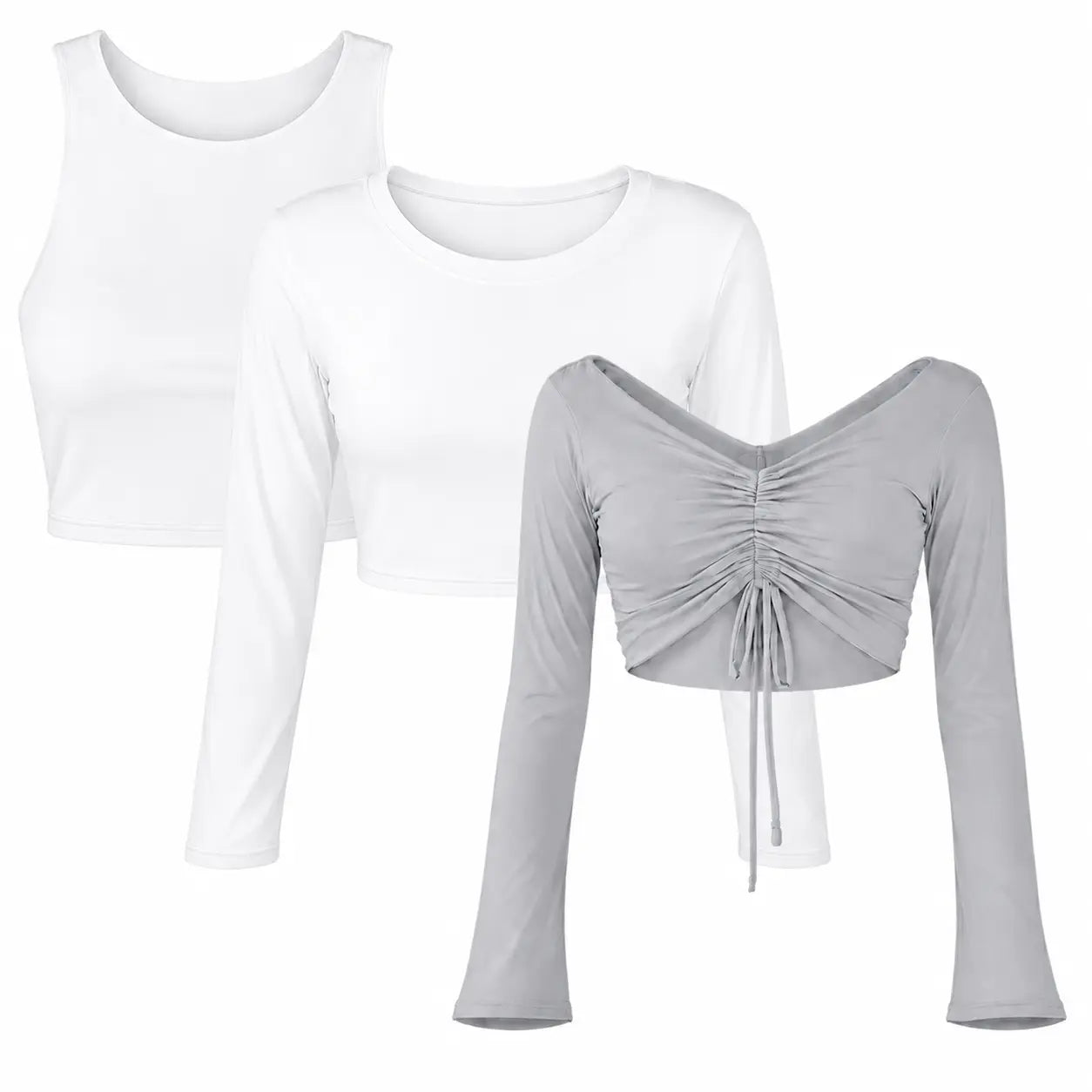 Pack X3 Crop Top Emilia Blanco - Isabella Blanco - Antonella Gris