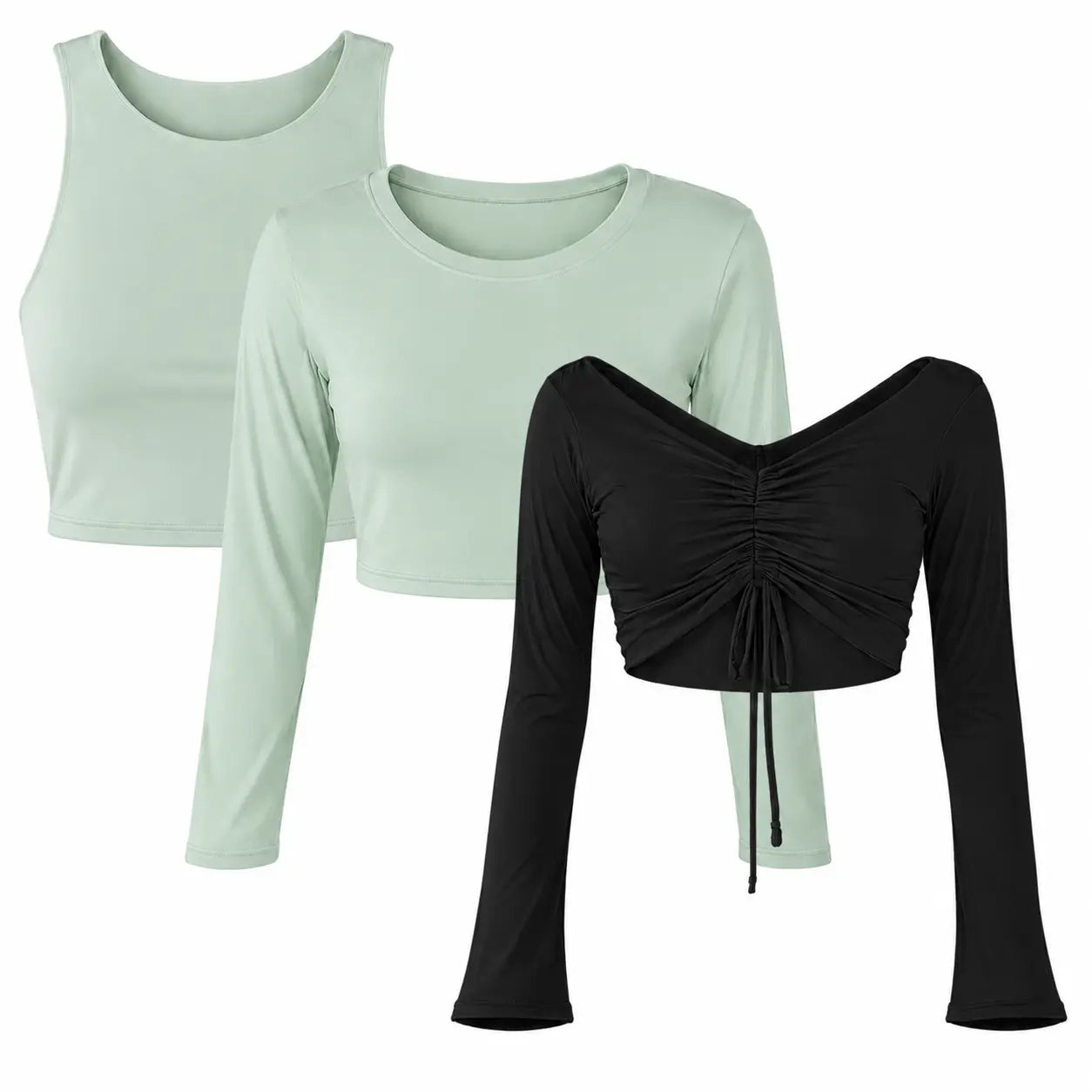 Pack X3 Crop Top Emilia Verde Menta - Isabella Verde Menta - Antonella Negro