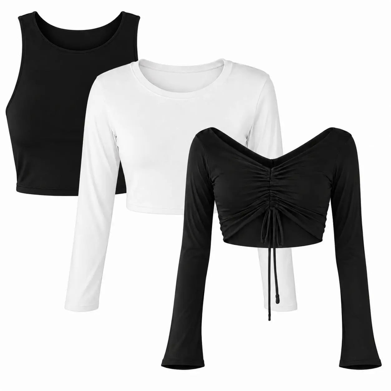 Pack X3 Crop Top Emilia Negro - Isabella Blanco - Antonella Negro